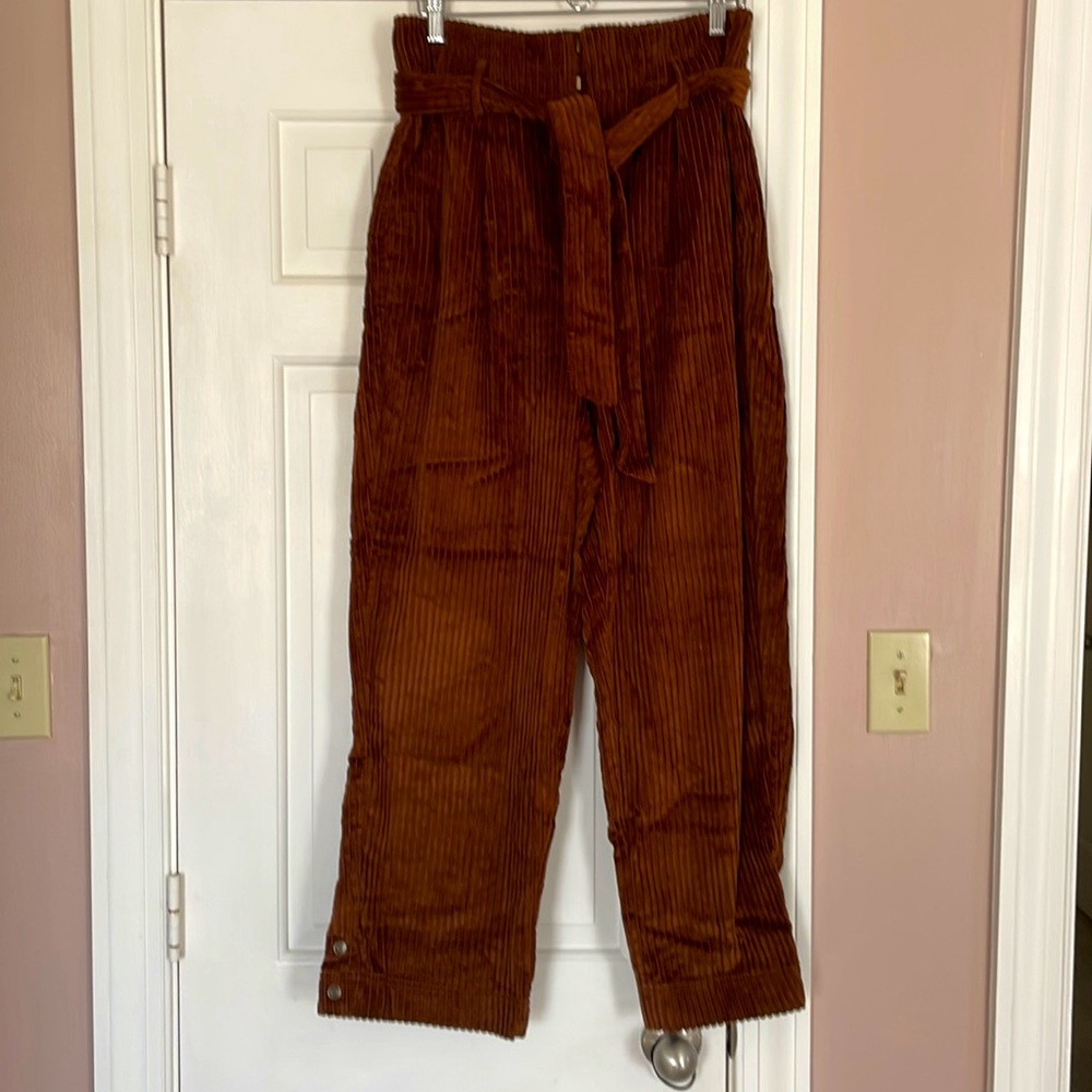 Brown corduroy paper bag pants